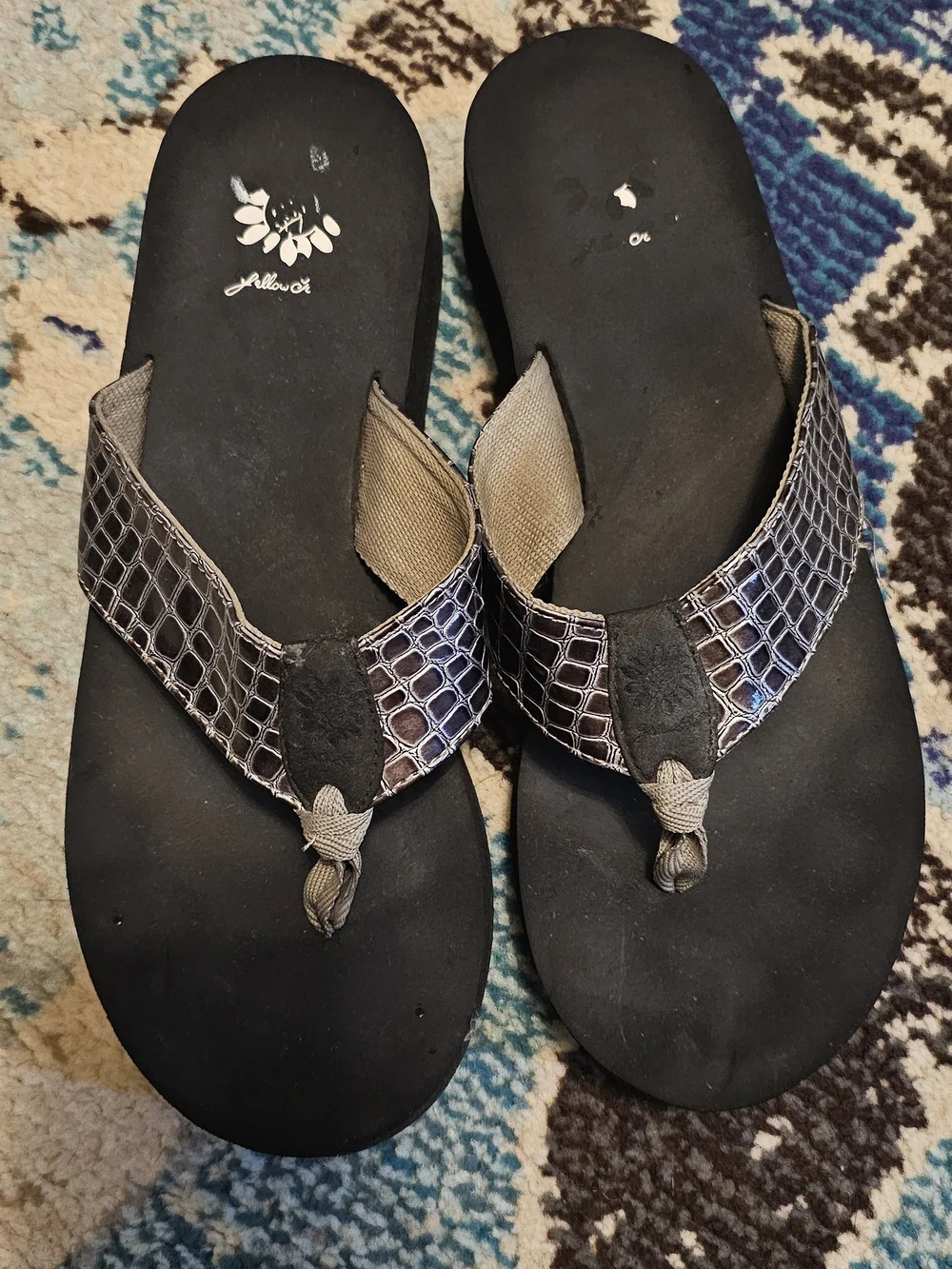Yellow Box Women's Black Sandal with Metallic Croc-Print Straps - Picture 2 of 6